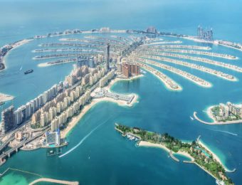 Aerial view of Dubai Palm Jumeirah island, United Arab Emirates